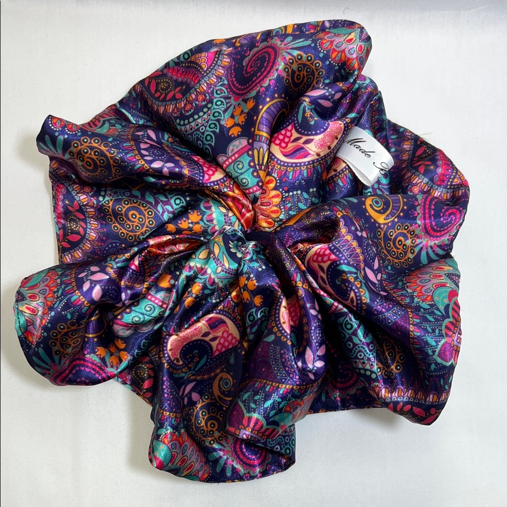 Handmade Jumbo Vibrant Paisley Silk Hair Scrunchie